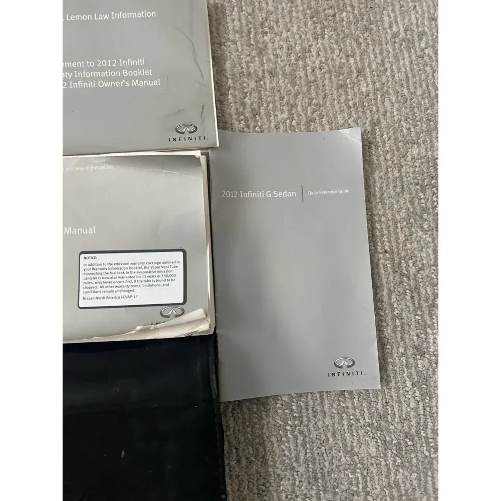 2012 Infiniti G37 AWD Owners Manual, Case, First Aid kit, and Maintenance Guide